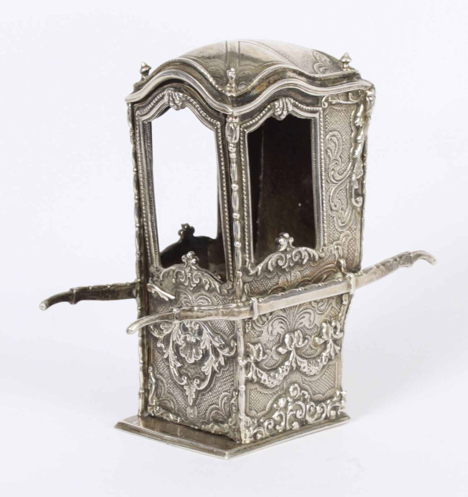 Antique French Silver Miniature Sedan Chair 19th C photo vintage