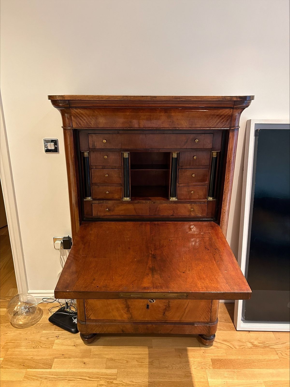 A 19th Century Biedermeier Style Walnut Secretaire Bureau, The Fall Front Opening To Fitted Interior photo furniture