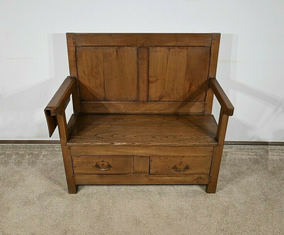 Rare Cantou Fireplace Bench In Cherry And Chestnut – 2nd Half Of The 19th Century photo for sale