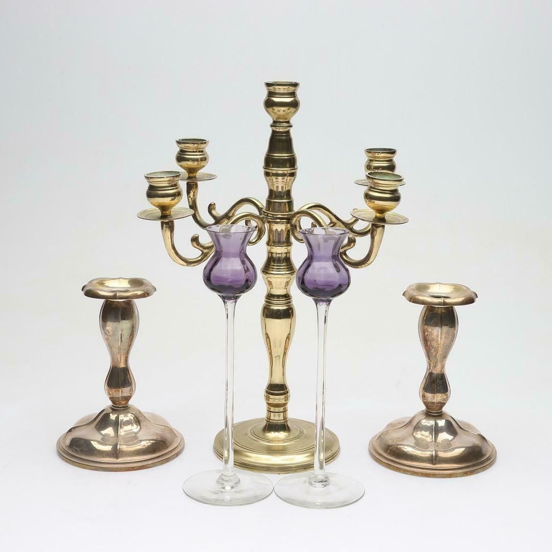 Antique Candlelabra Golden Art Deco Style Candlesticks, A Set Of 5 Bronze