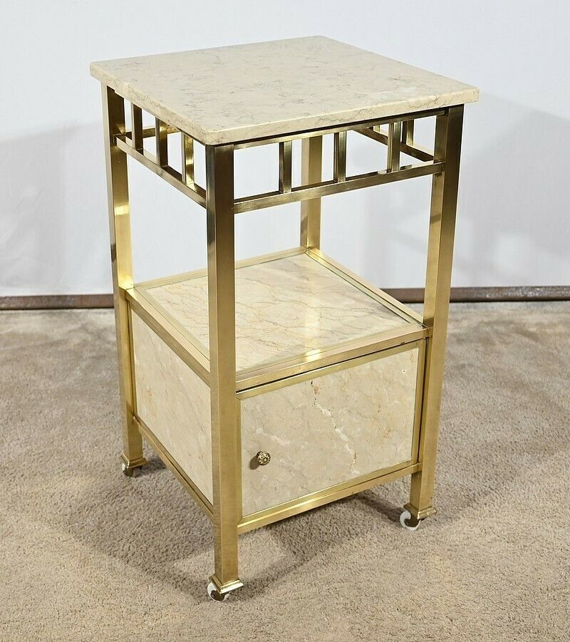 Furniture Small Bedside Cabinet In Marble And Brass – Early 20th Century photo