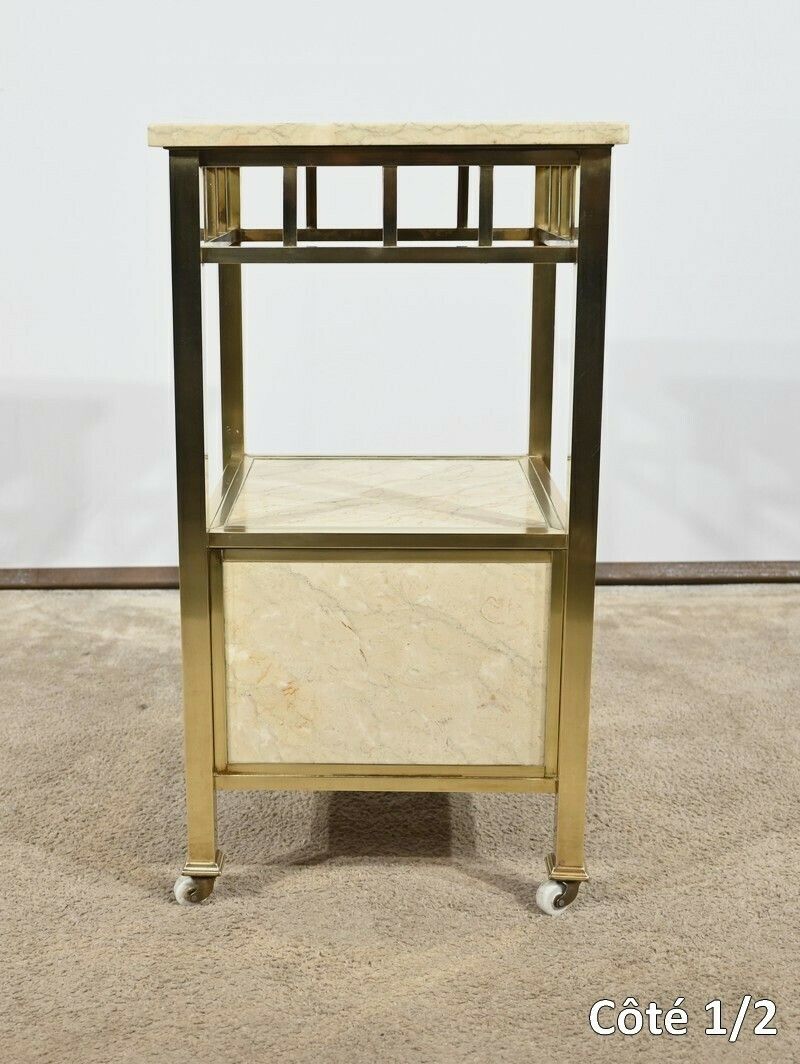 photo vinterior Small Bedside Cabinet In Marble And Brass – Early 20th Century