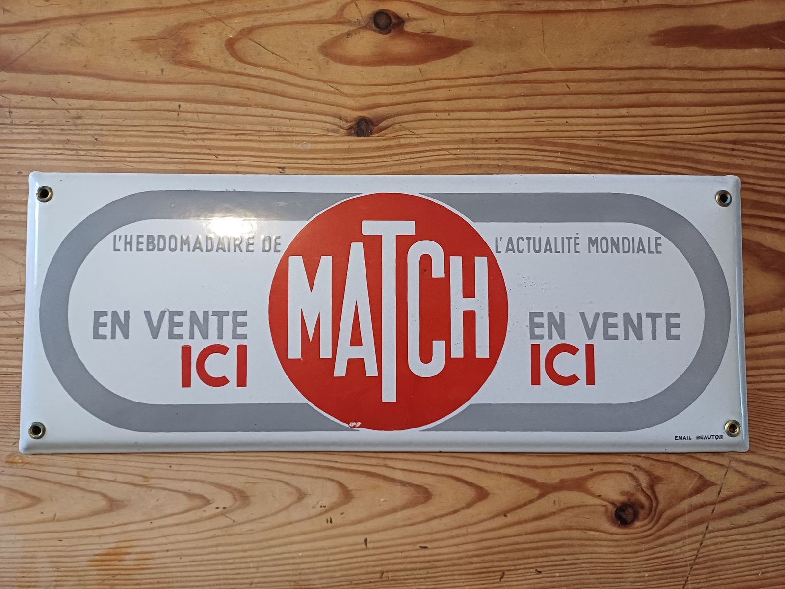 Enameled Plate Paris Match Beautor Enamel 1960s photo for sale