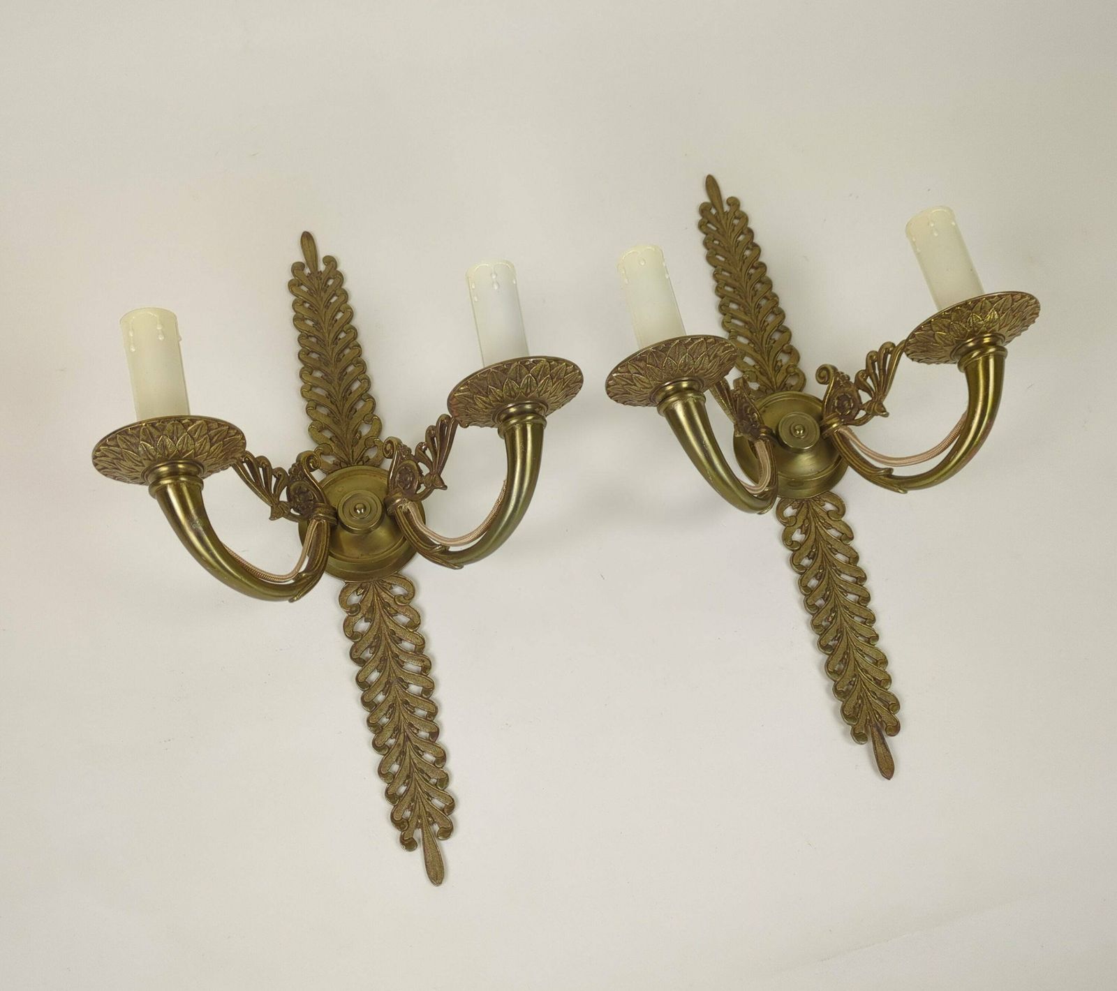 photo for sale Pair Of French Gilded Bronze Empire Two Arm Electric Wall Sconce Light Fixture, Original Lighting From France