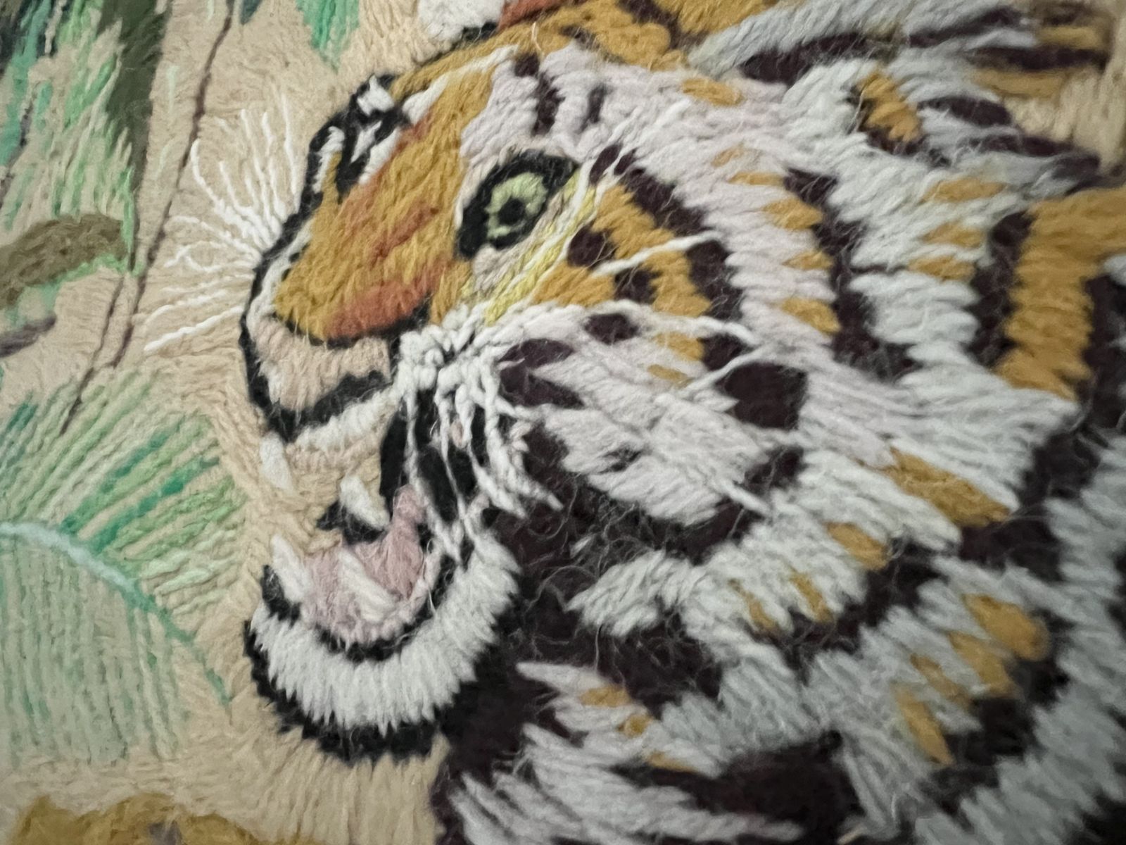 Rare Vintage Tiger Tapestry Black Wood Framed 78cm X 54cm Animal Print Leopard photo Art