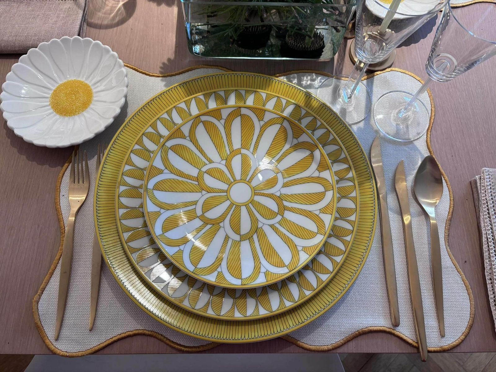 photo for sale Hermes Plates Set Of 2 Soleil D Hermes Dessert/Entree/Cake/Fromage Plate Dish Signed Wedding Gift Yellow Table Luxury Gift Wedding Gift
