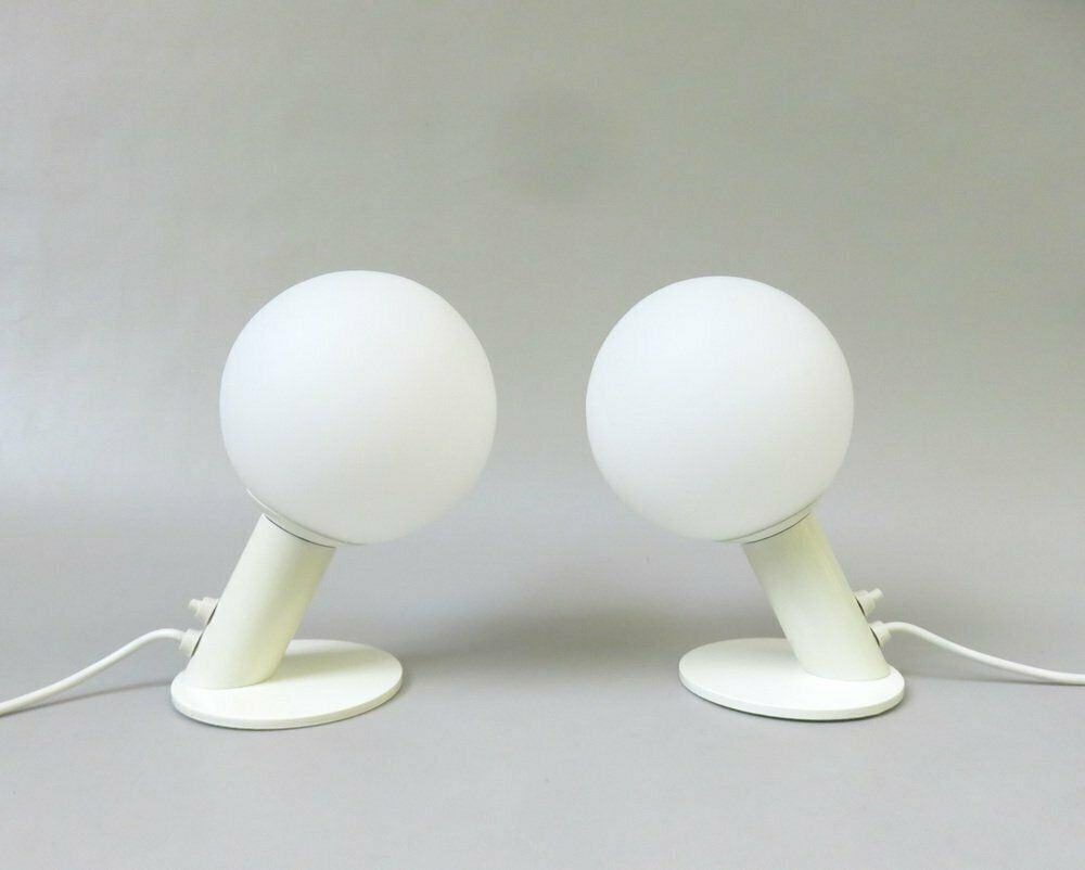 Small Space Age Table Lights In White, 1970s, Set Of 2 photo for sale