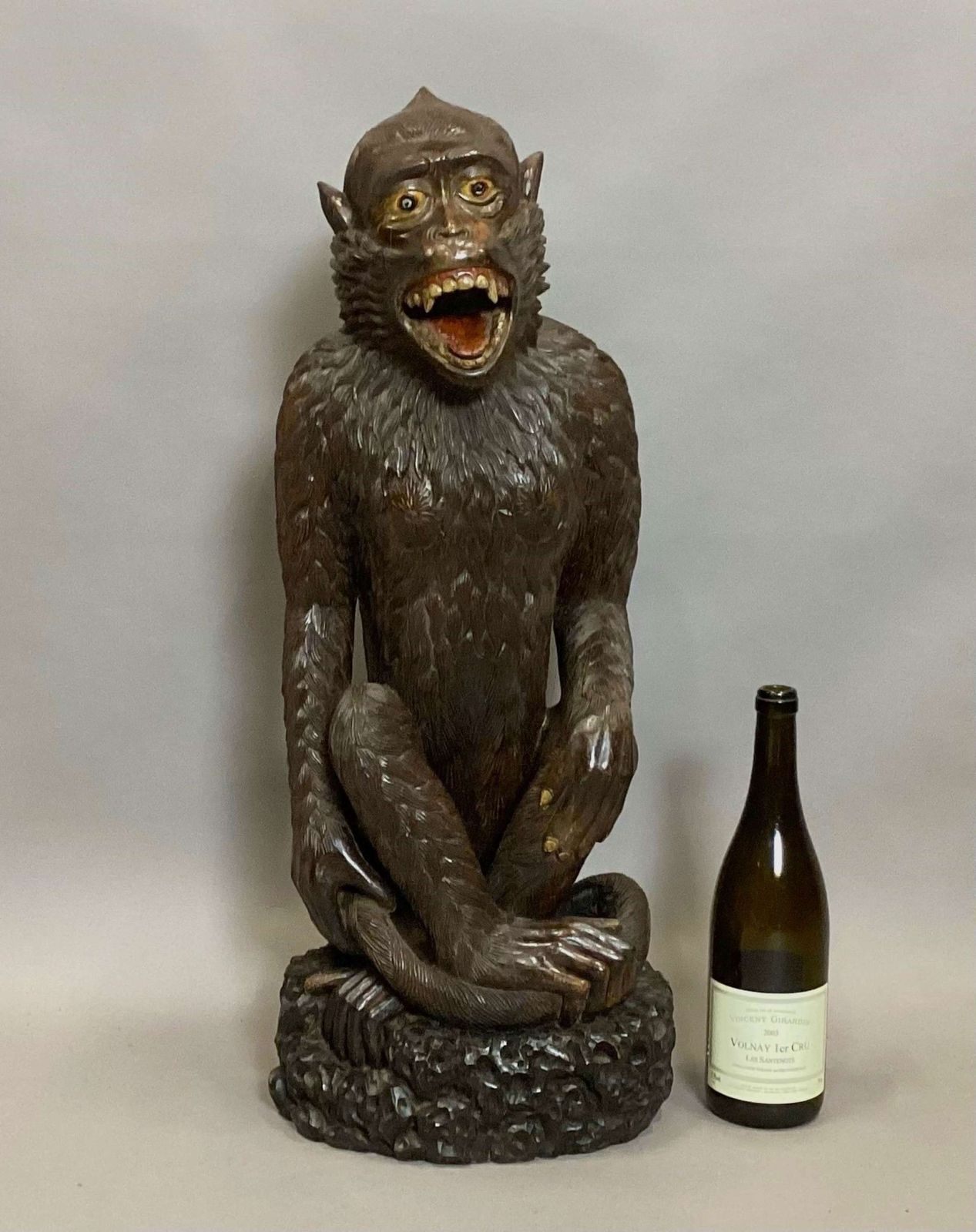 Magnificent C19th Large Carved Hardwood Figure Of A Monkey
