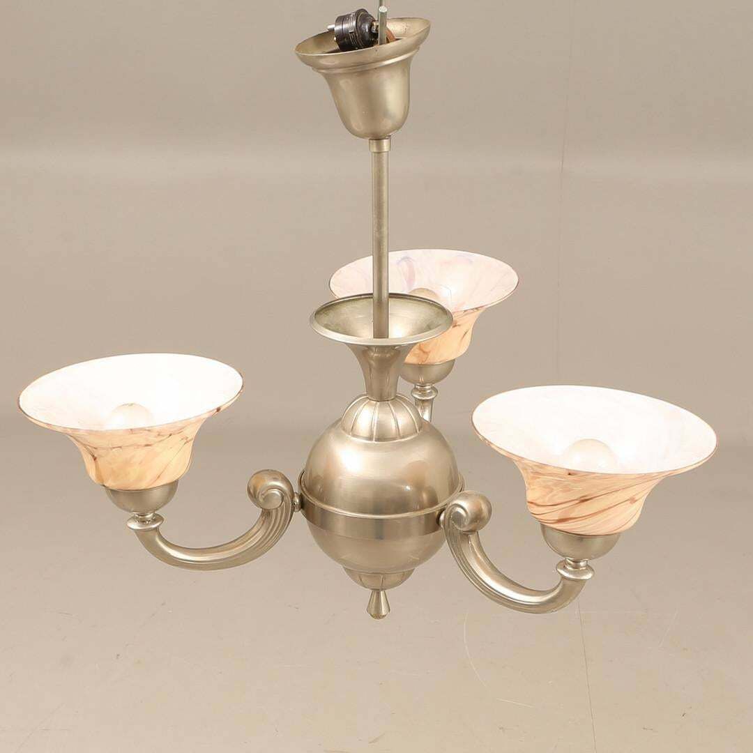 Antique Ceiling Lamp Silver Pendant Light Hollywood Regency Chandelier Pink Cups photo for sale