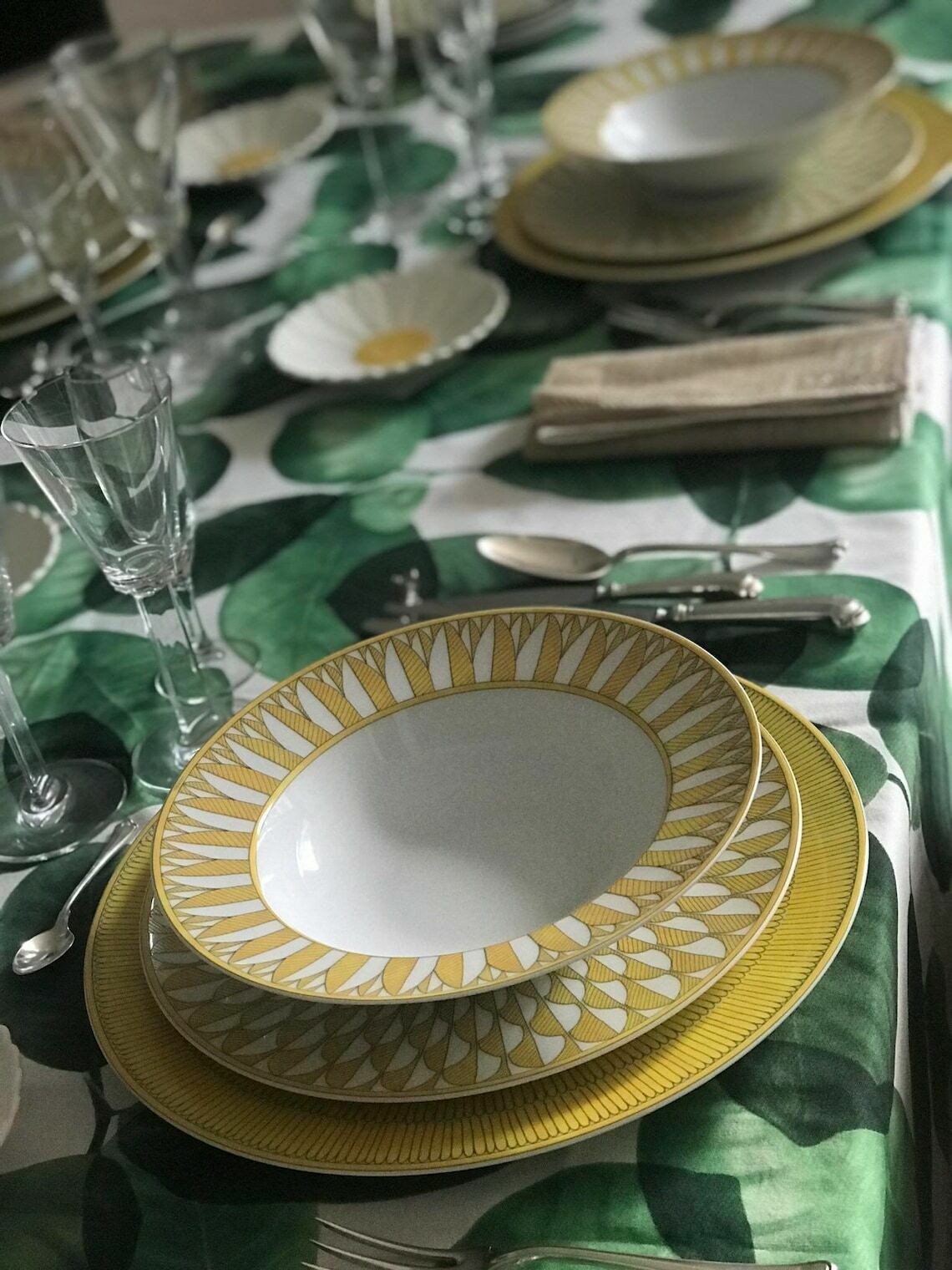 Hermes Plates Set Of 2 Soleil D Hermes Pasta/Soup /Risotto Plate Dish Signed Wedding Gift Yellow Table Luxury Gift Wedding Gift photo vintage