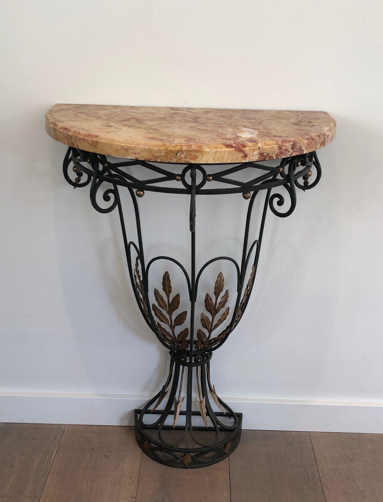 Rare Small Wrought Iron Console With Marble Top. French Work. Around 1940 photo buy