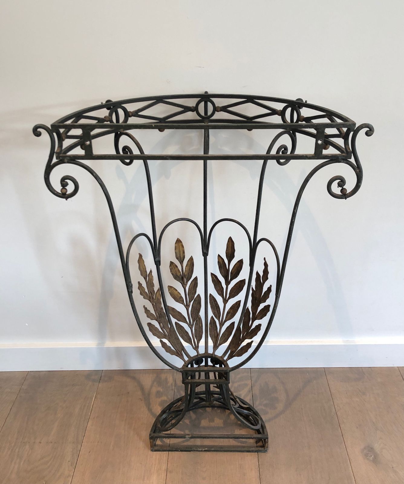 Rare Small Wrought Iron Console With Marble Top. French Work. Around 1940 photo vintage