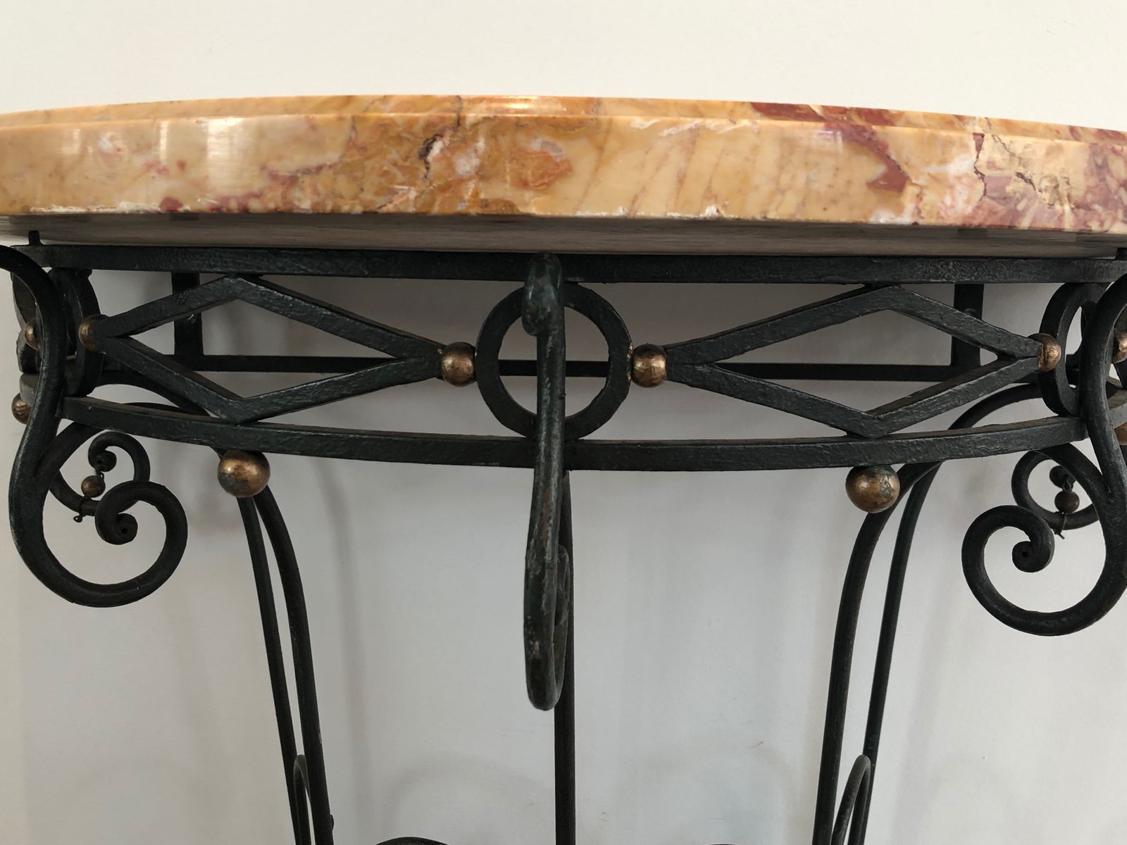 photo for sale Rare Small Wrought Iron Console With Marble Top. French Work. Around 1940