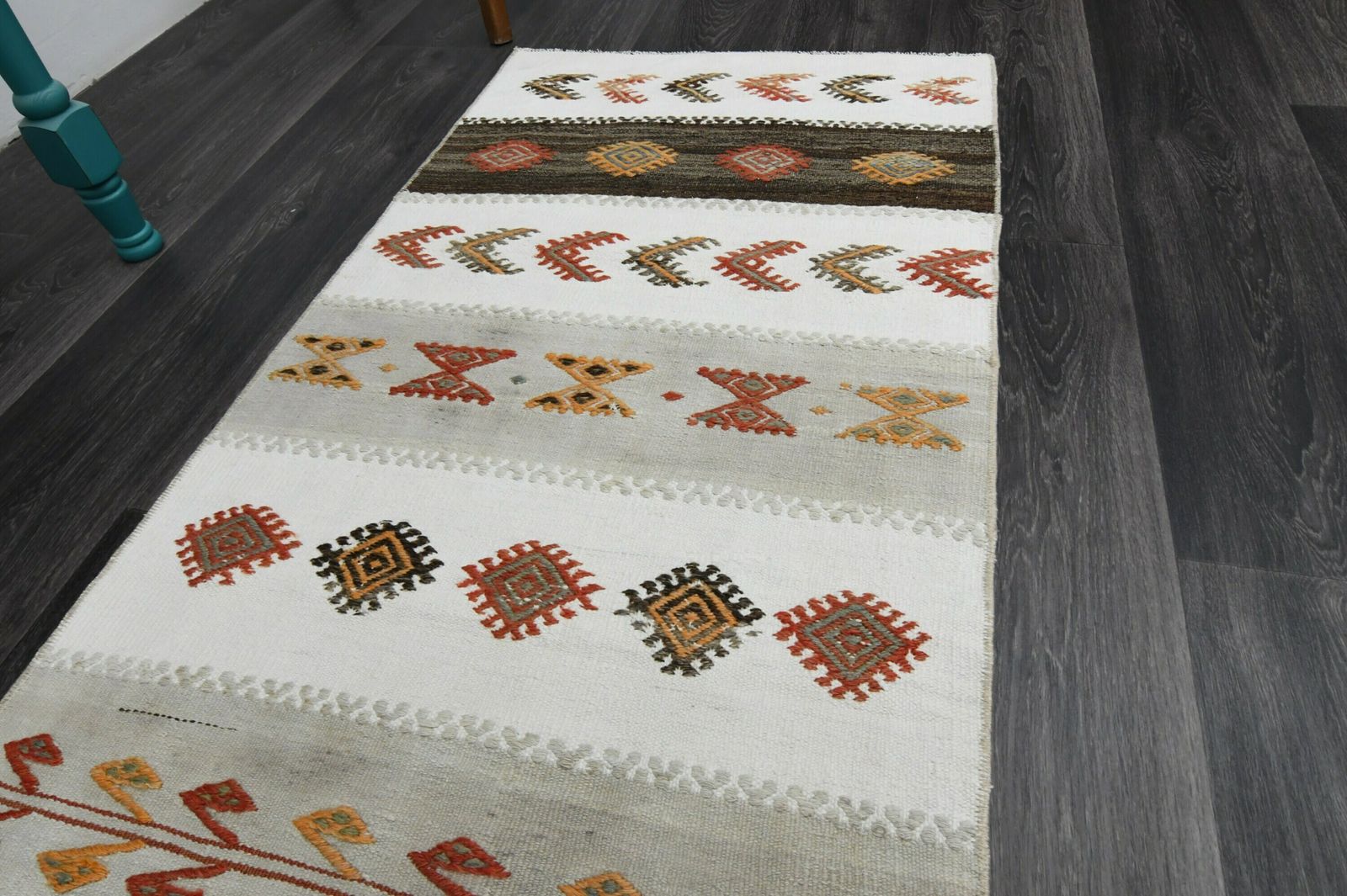 2.1x6.2 Ft, Turkish Kilim Runner, Vintage Runner, Oushak Runner, Flatweave Rug, Wool, Hallway Runner, Handmade, Ikat White, Ethnic Carpet photo 157.0