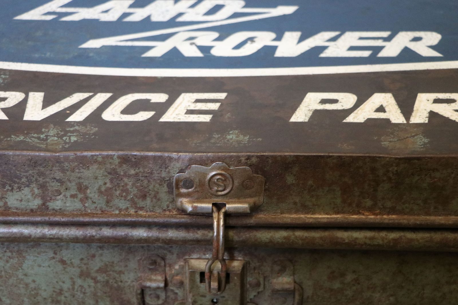 245.0 A Lovely Vintage Metal Trunk, Later Sign Written For Land Rover. photo