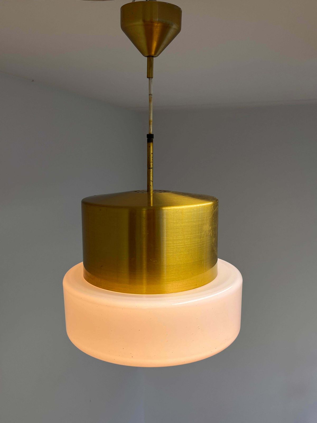 Brass And Milk Glass Midcentury Pendant By Kamenicky Senov, 1970s photo Lighting