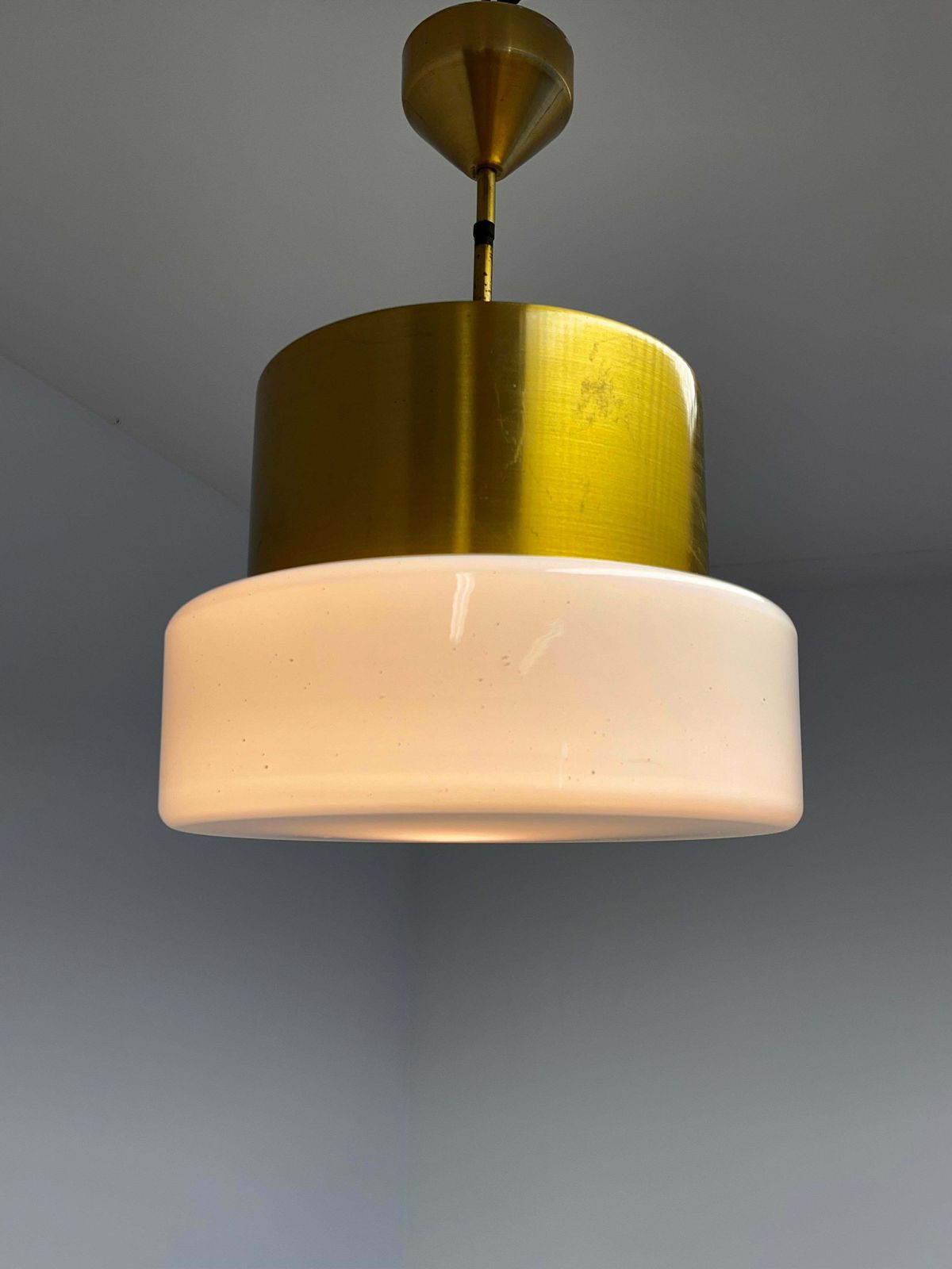 Brass And Milk Glass Midcentury Pendant By Kamenicky Senov, 1970s photo 610.0