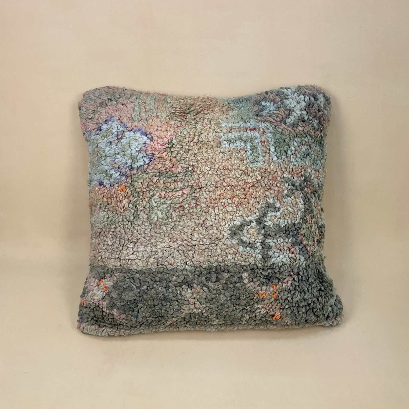 Antique Kilim Cushion Moroccan Pillow Feather Filled Handwoven Patterned Green Berber