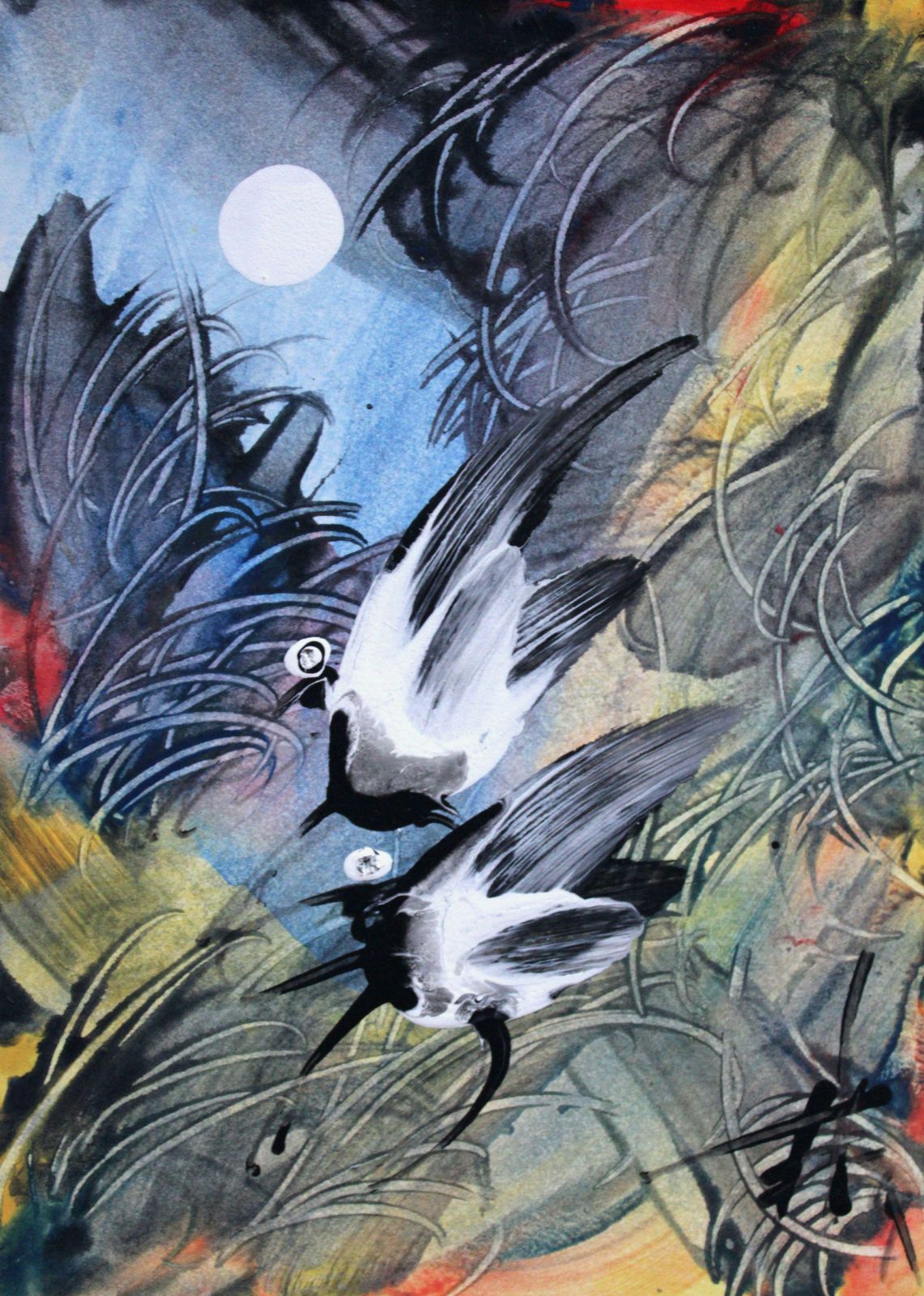 Ivars Zaikins Moonlight Birds II. 2003. Cardboard, Author's Technique, 17. 6 X 12. 7 Cm 2003 photo for sale