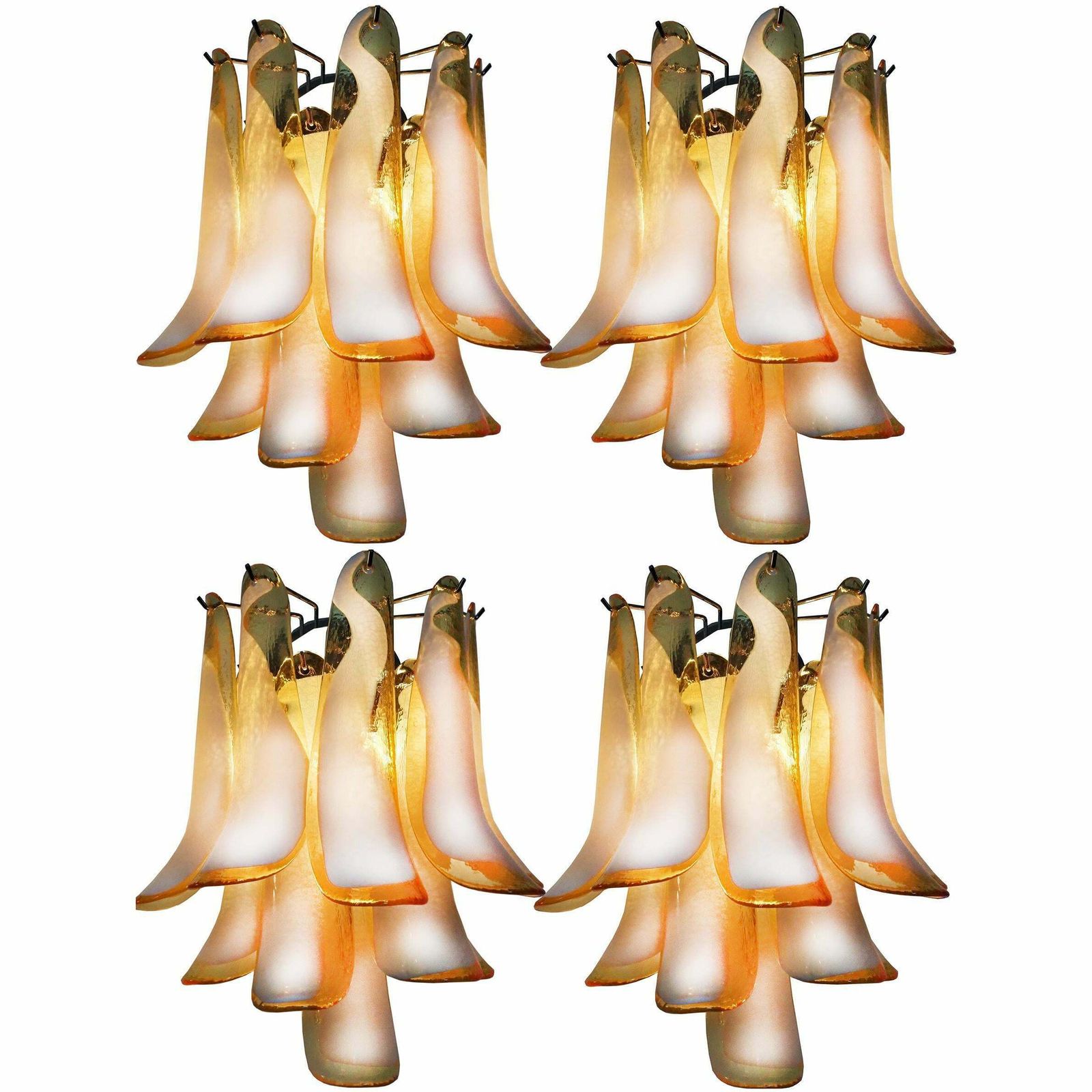 Midcentury Four Of Italian Milk And Honey Murano Sconces