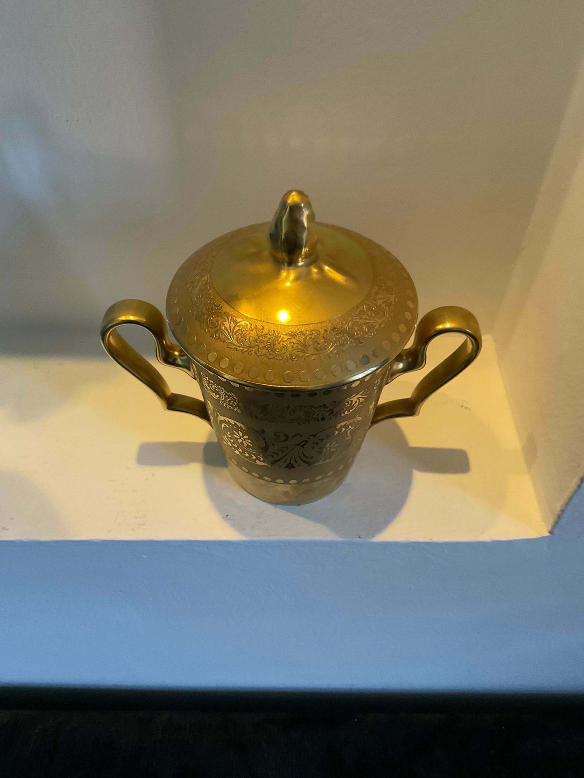 663.0 Limoges Porcelain   Container With 2 Handles, Lid And Plate , Gold Glaze photo