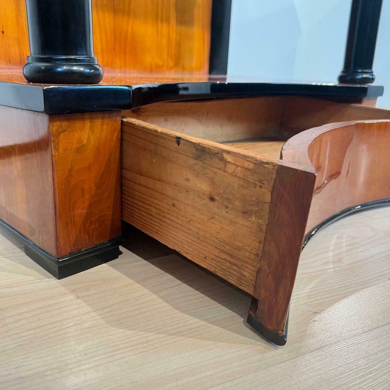 Biedermeier Console Table, Cherry Veneer, Two Drawers, South Germany Circa 1820