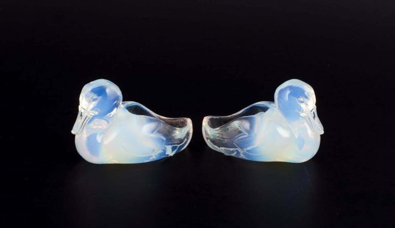 Sabino, France. Two Ducks In Art Deco Opaline Art Glass With A Bluish Tint. photo furniture
