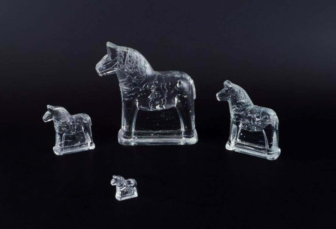 Swedish Glass Artist. Four Dala Horses In Clear Mouth Blown Art Glass. 1970s photo furniture