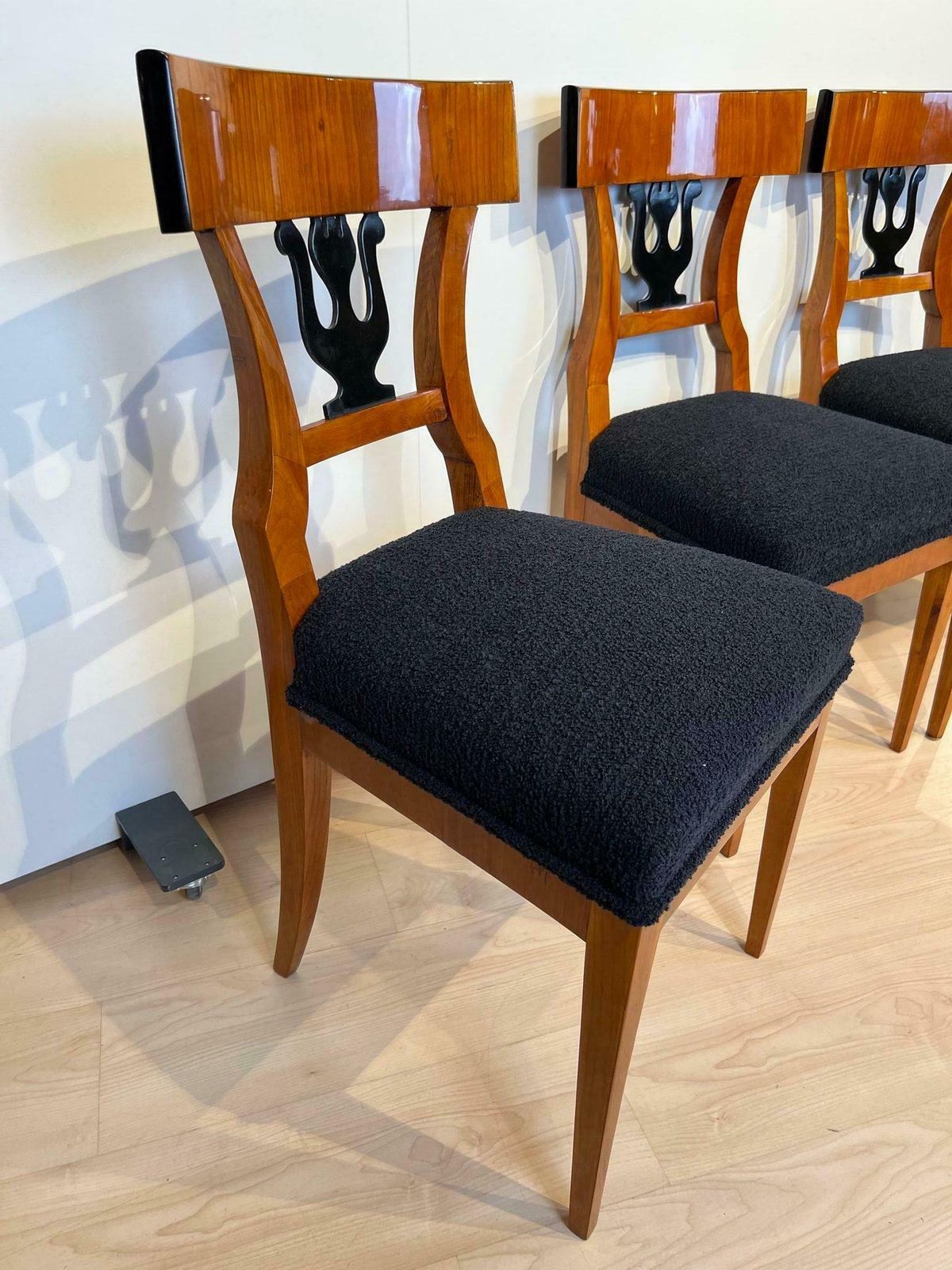Set Of Four Biedermeier Chairs, Cherry Veneer, South Germany Circa 1830 photo vinterior