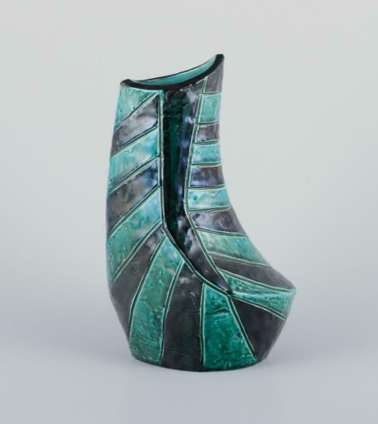 Christer, Mariestad, Sweden. Modernist Ceramic Vase With Green And Black Glaze. photo furniture