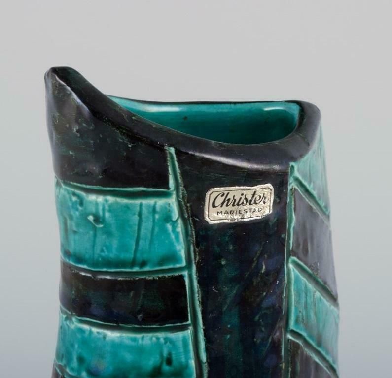 Christer, Mariestad, Sweden. Modernist Ceramic Vase With Green And Black Glaze. photo vinterior