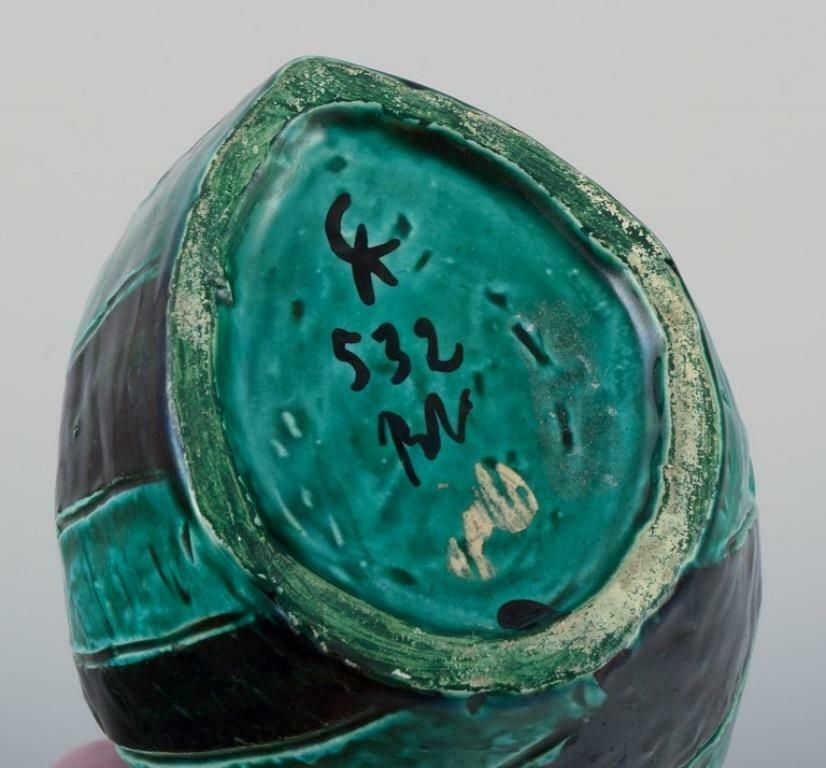 Christer, Mariestad, Sweden. Modernist Ceramic Vase With Green And Black Glaze. photo vintage