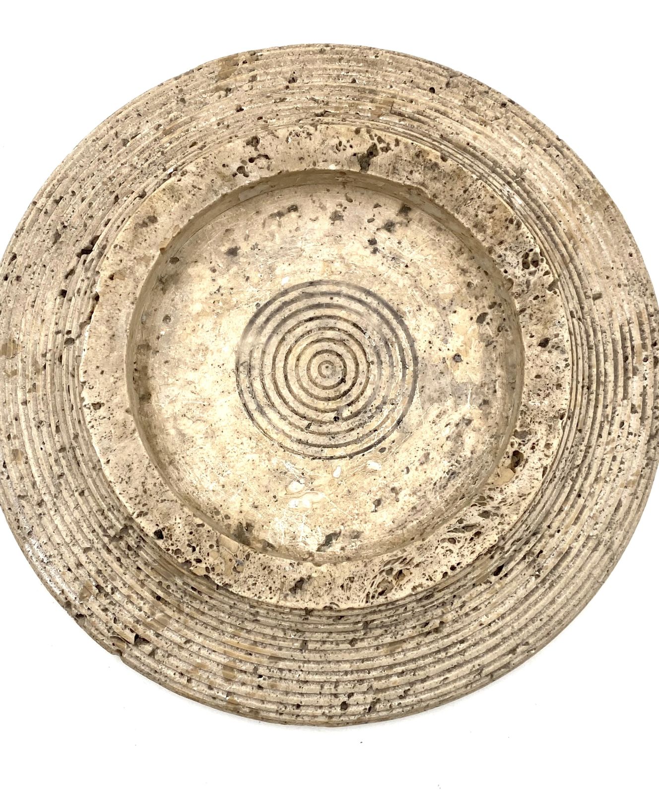 photo furniture Travertine Grooved Vide Poche / Centerpiece / Ashtray, Cerri Nestore, Italy, 1970s