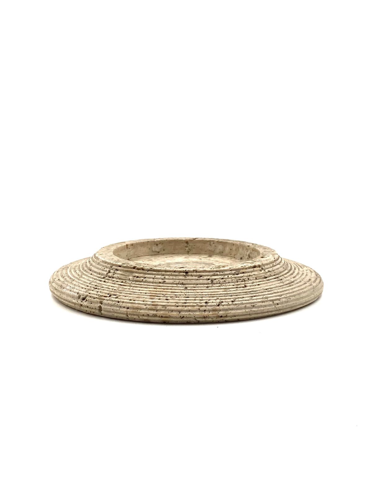 photo vinterior Travertine Grooved Vide Poche / Centerpiece / Ashtray, Cerri Nestore, Italy, 1970s