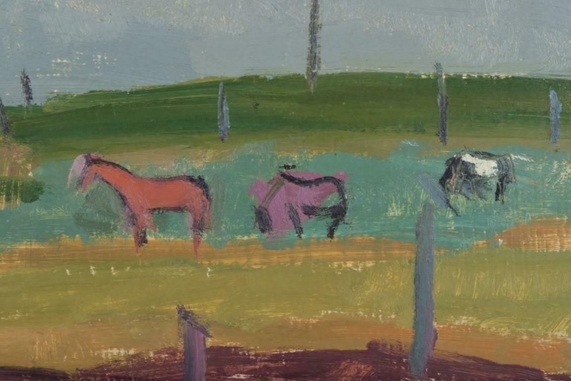 Gotthard Sandberg, Swedish Artist. Oil On Board. Modernist Landscape photo Art