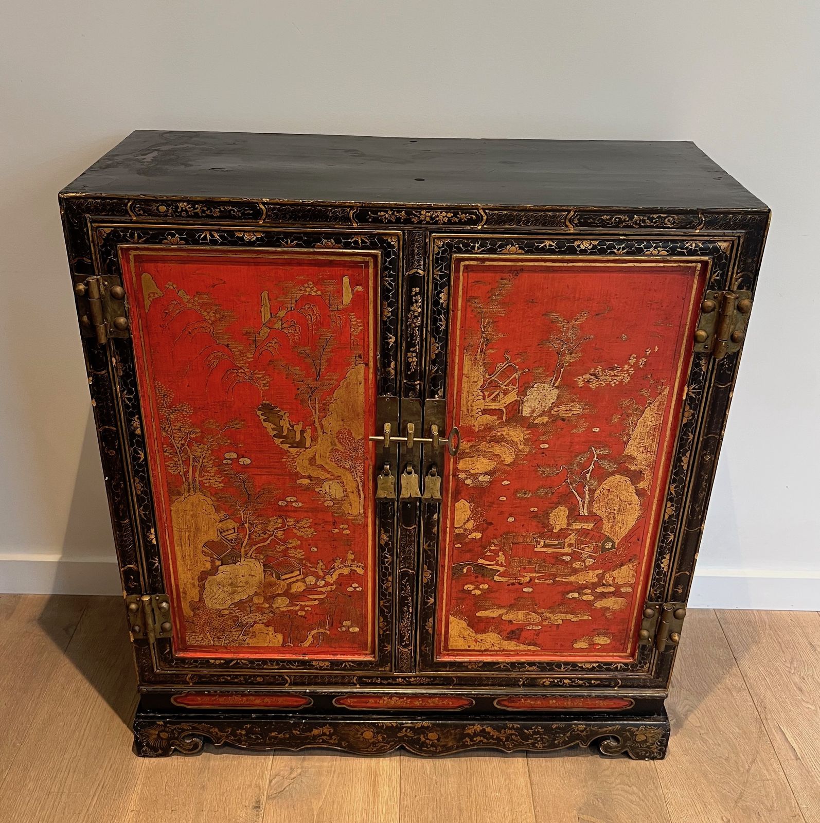 Lacquered Wood Cabinet With Chinese Decors photo for sale