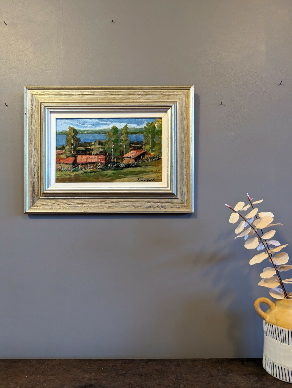 Red Houses In Nature Oil Painting photo furniture