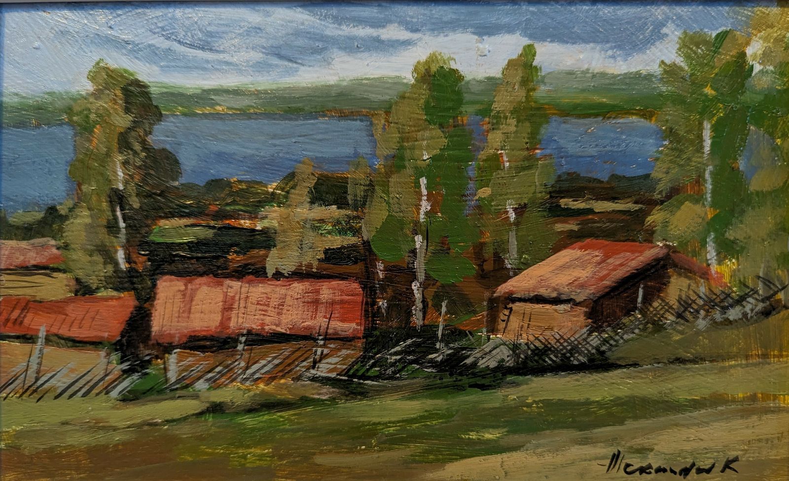 photo furniture Red Houses In Nature Oil Painting