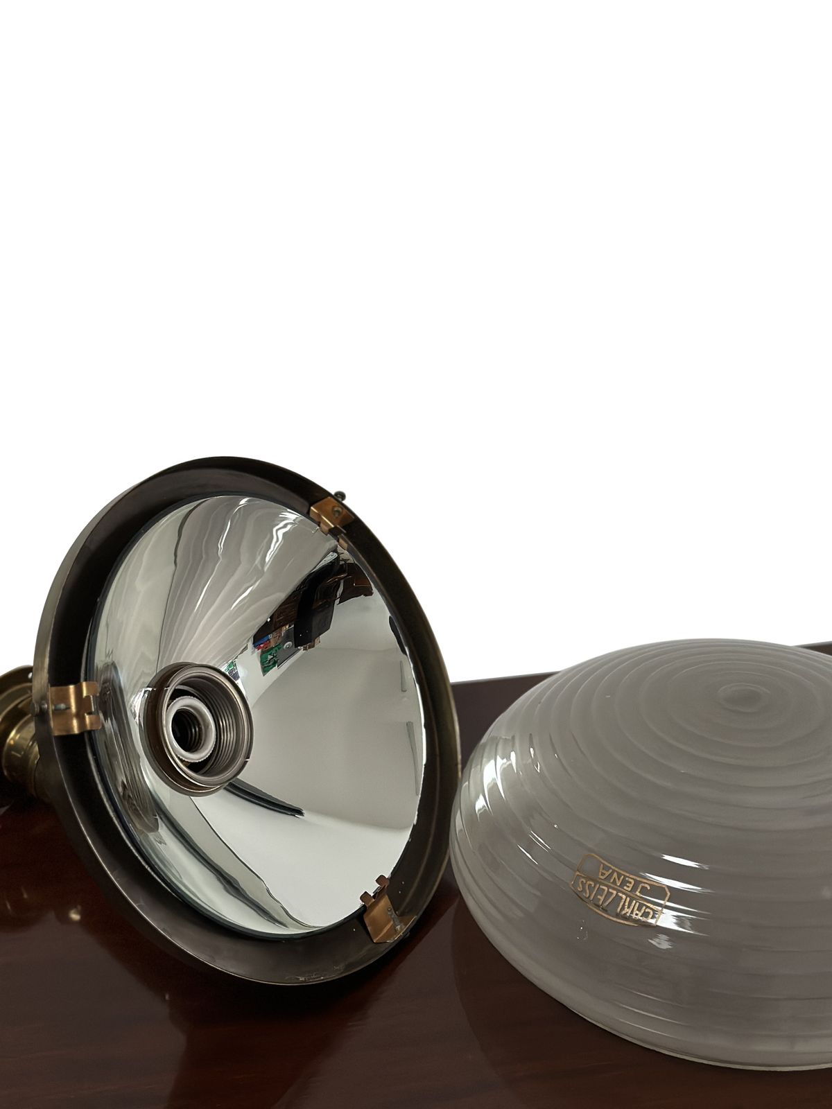 Antique German Photographic Brass Glass Carl Zeiss Ikon Jena Ceiling Wall Pendant Light Lamp By Adolf Meyer photo furniture