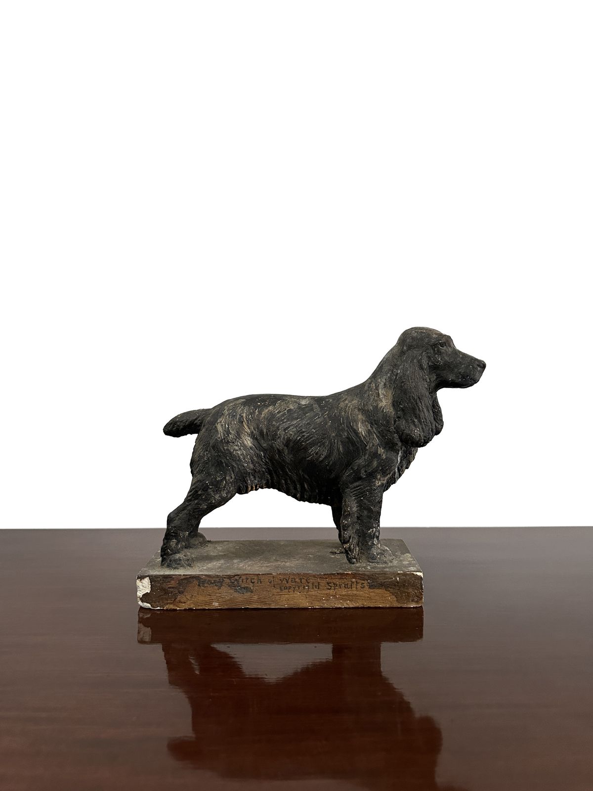Pair Antique Painted Plaster Model Dachshund Cocker Spaniel Dog Sculptures By Frederick Thomas Daws (1878 1956) photo for sale