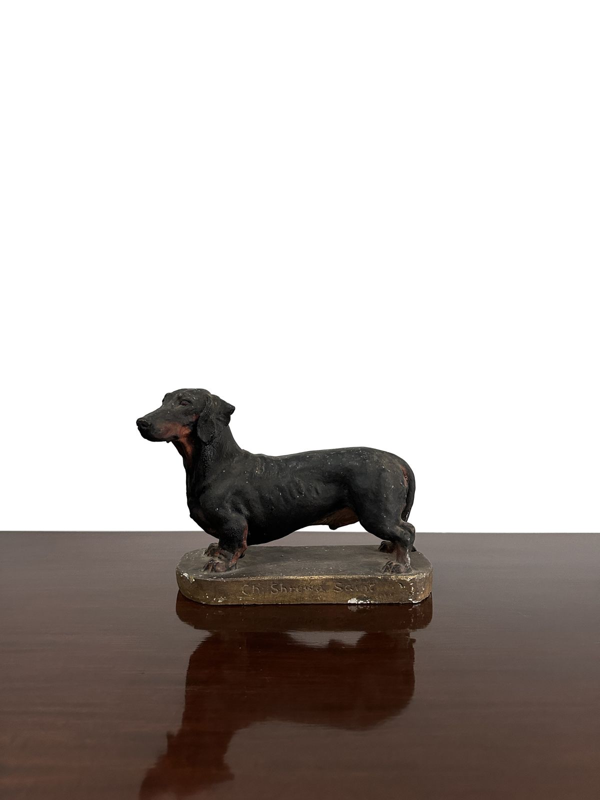 Pair Antique Painted Plaster Model Dachshund Cocker Spaniel Dog Sculptures By Frederick Thomas Daws (1878 1956) photo vinterior