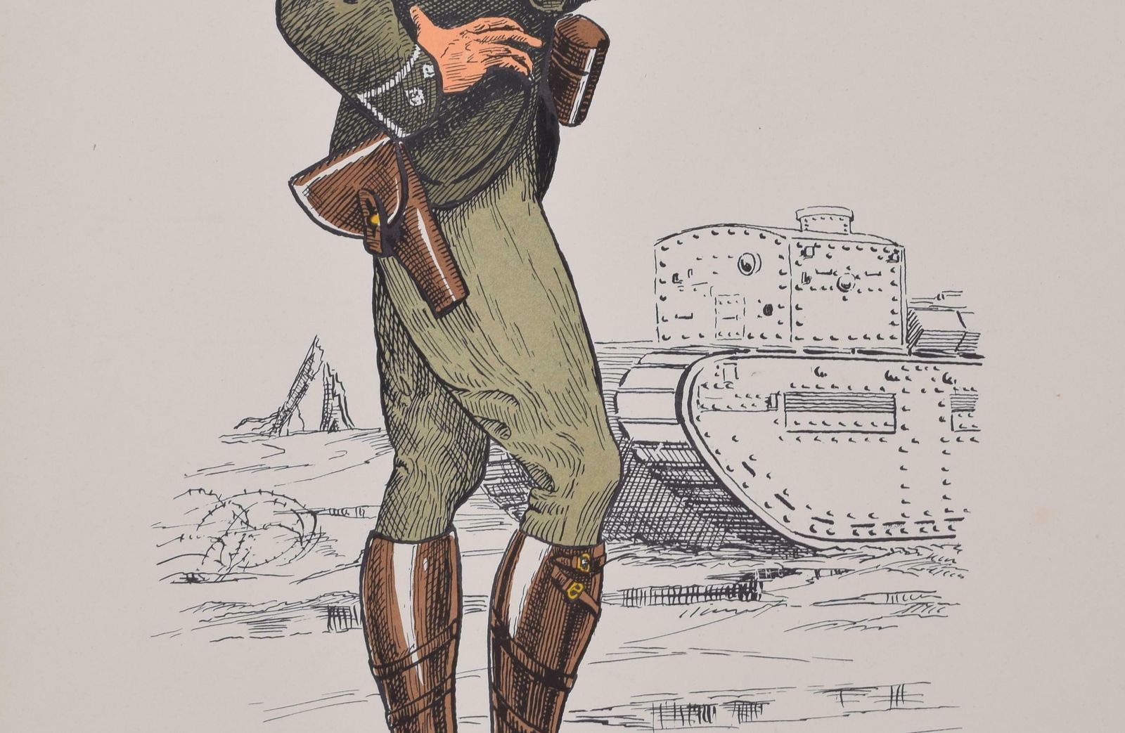 Royal Tank Corps Captain Institute Of Army Education Ww1 Uniform Lithograph photo for sale