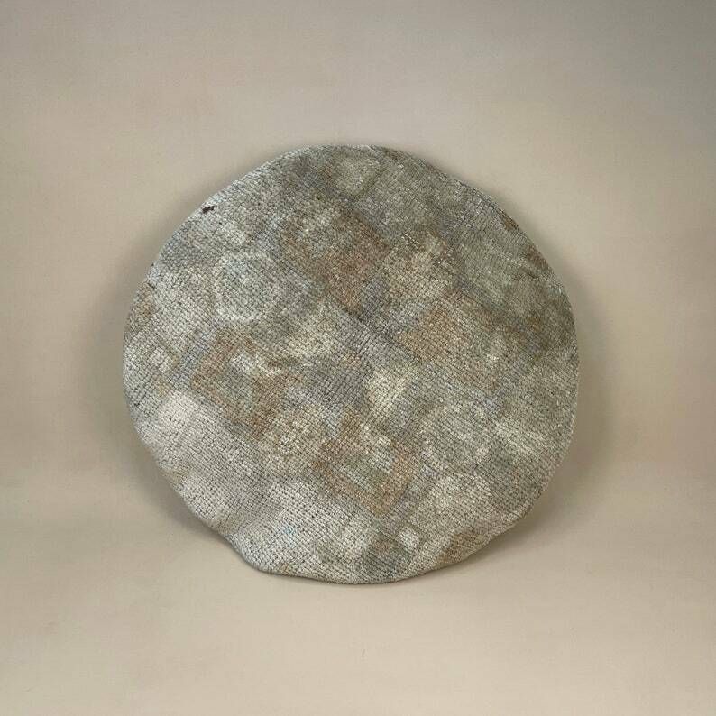 Antique Kilim Circle Cushion Turkish Pillow Feather Filled Handwoven Muted Beige
