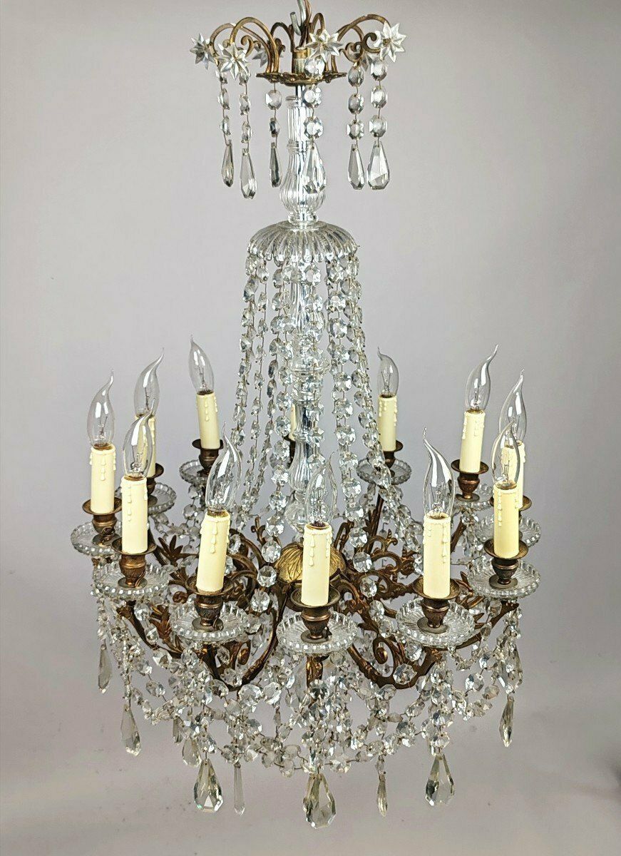 Lustre 12 lumières, verre et cristal photo furniture