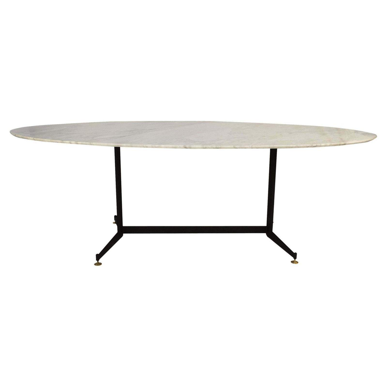 Mid Century Modern Carrara Marble Dining Table With Metallic Foot, Italy, 1950 photo vinterior