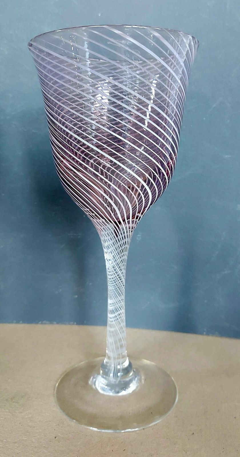 5 Vintage Handblown Swirled Amethyst Glass Stemmed Wine Glasses, 175ml photo Home Decor