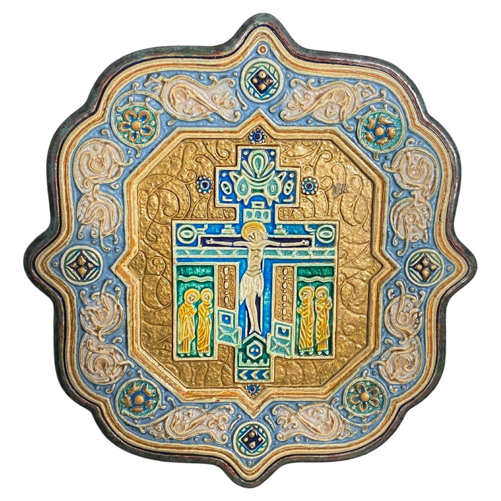 Large Wall Decorative Dish In Majolica Green Brown Color Henriot Quimper France