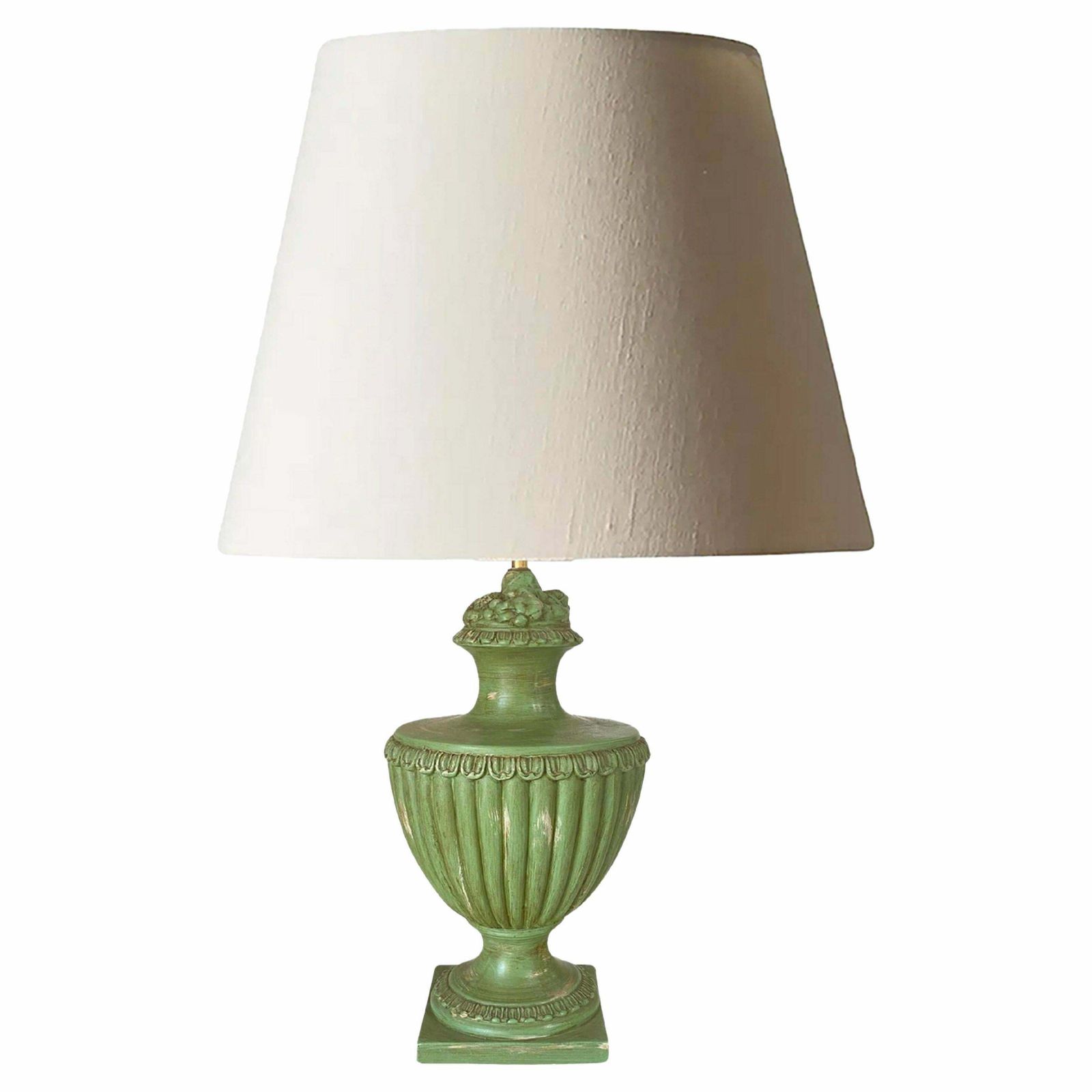 Table Lamp In Old Patinated Ceramic Green Color France 1970 Signed Lancel Paris