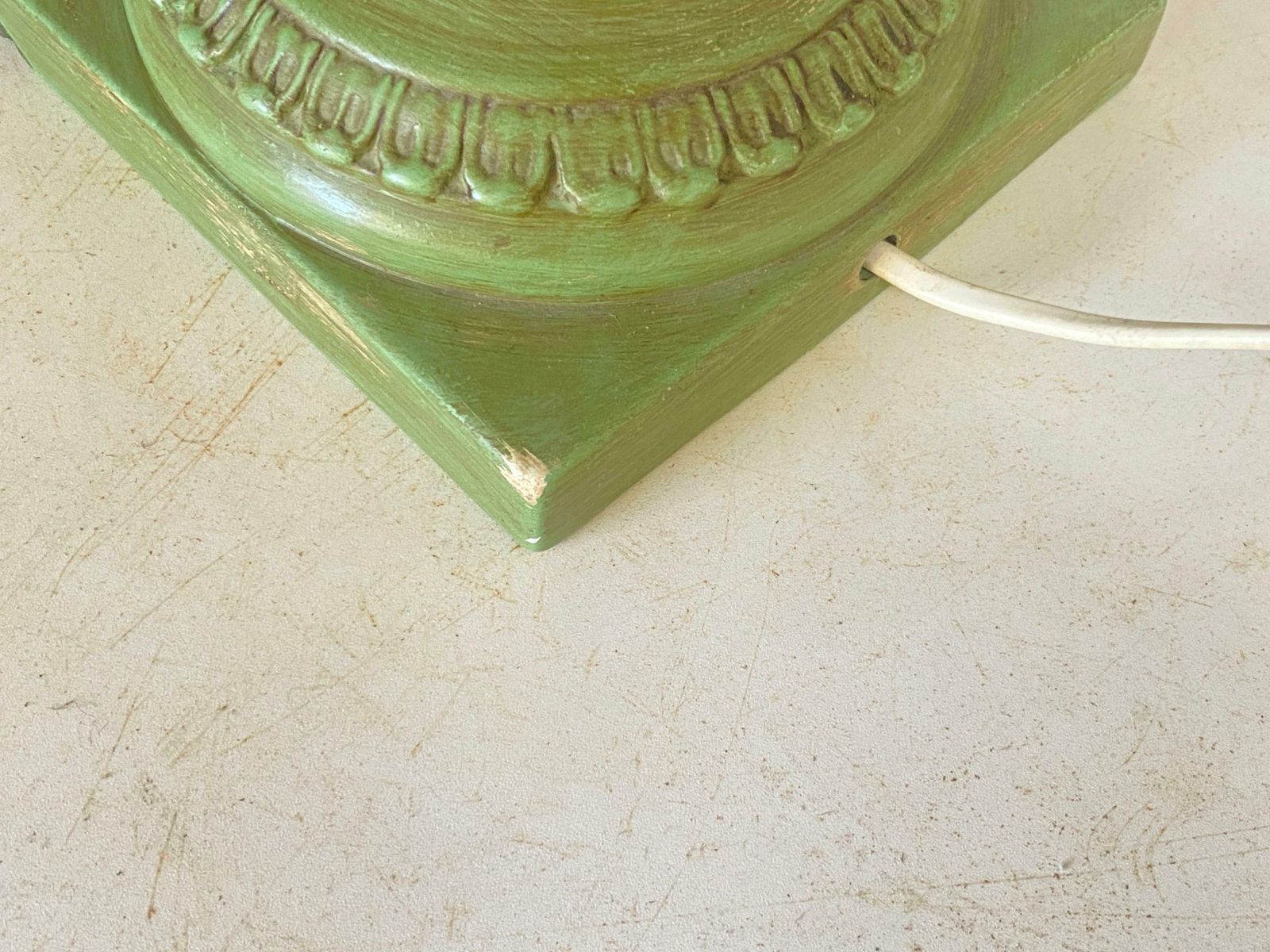 Table Lamp In Old Patinated Ceramic Green Color France 1970 Signed Lancel Paris photo vinterior