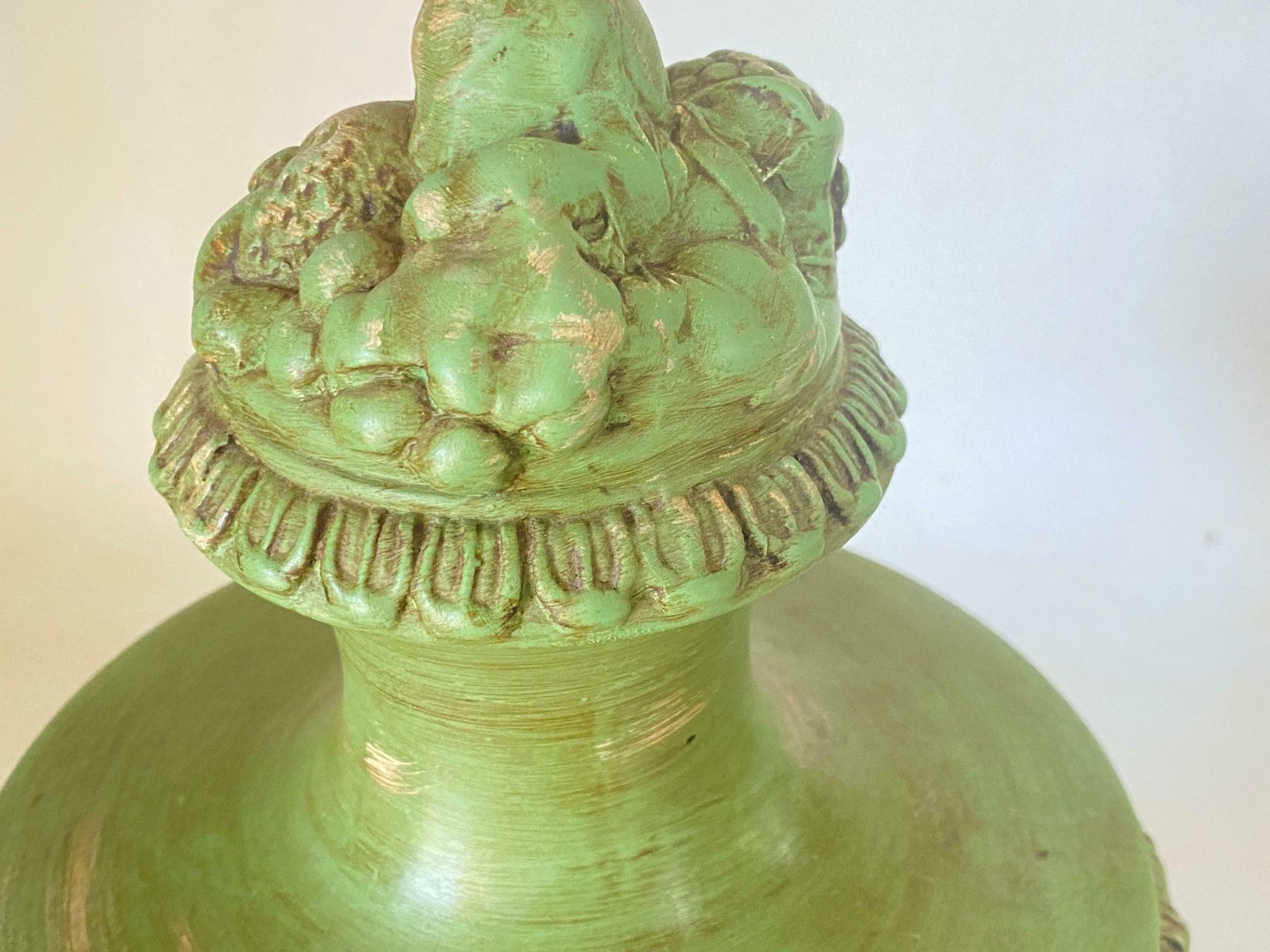 photo vinterior Table Lamp In Old Patinated Ceramic Green Color France 1970 Signed Lancel Paris